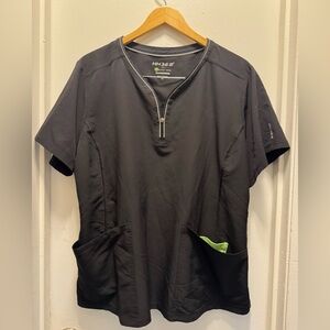 Black scrub top size 2X. Zipper neck. GUC.